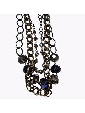 Vintage Chunky Chain Necklace Blue Beads Multi Strand Fashion Jewelry Women